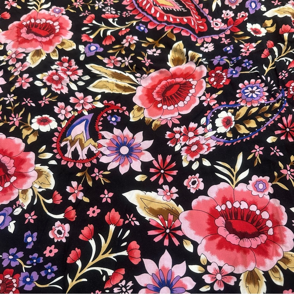 Cynthia Rowley Womens 2X Stretch Black Floral Tunic V-Neck 3/4 Sleeve Blouse Top - Picture 8 of 12